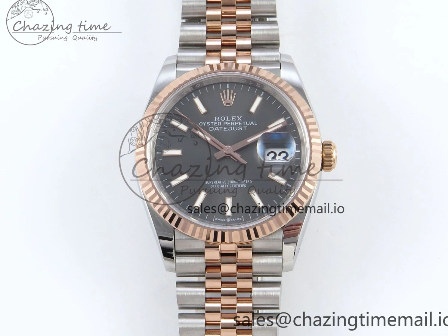 MiroTime 0225 DateJust 36 126231 EWEF Best Edition Gray Dial Stick Marker on SS RG Jubilee Bracelet A Seasonal 593